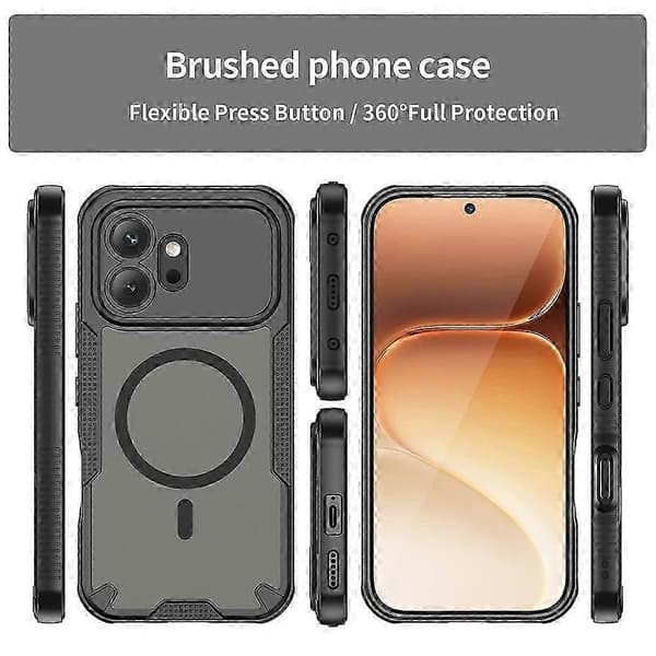 Kompatibel med Honor 600 5G Magnetisk deksel TPU + PC Telefonbakside [DB] Black