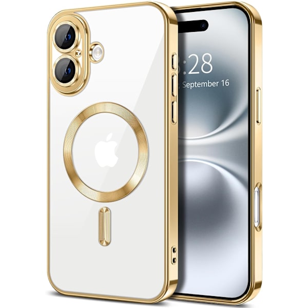 iPhone 16 PLUS Case – Metallic Case with Magnetic Compatibility, Slim Design - Gold gold