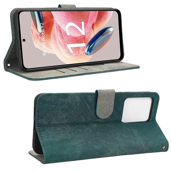 För Xiaomi Redmi Note 12 4g PU-läder Plånboksfodral RFID-blockerande Stativ Telefonfodral med Rem Green