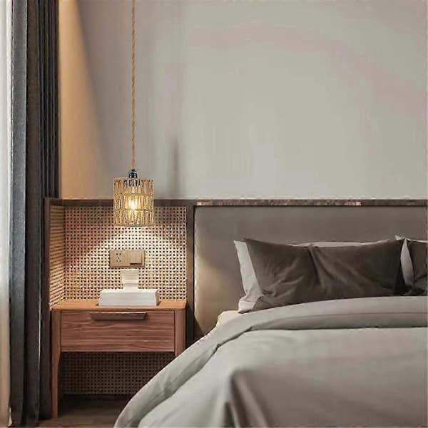 egnet for boho plug-in pendellampe med rottingsylinder-skjerm BrownBlack