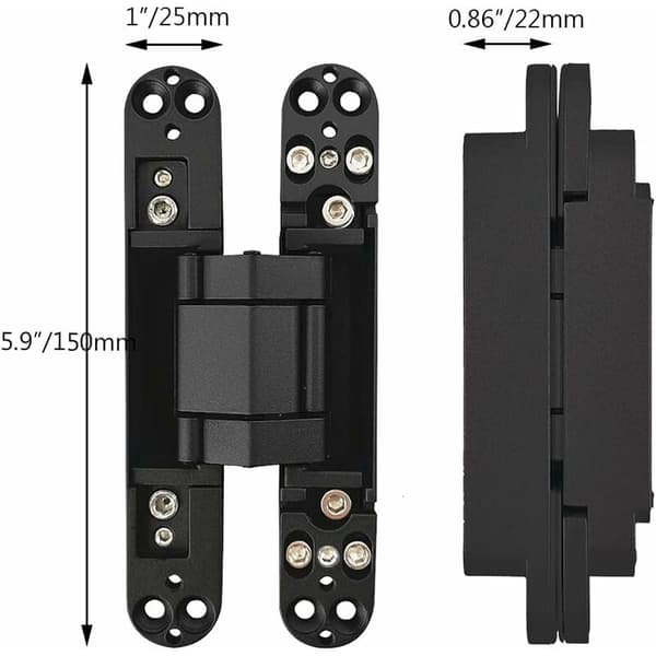 Invisible Hinges Compatible with Hidden Door, Adjustable, Heavy Duty 3D Concealed Hinges - Black - 1 Pair