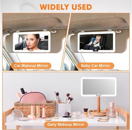 [13R] Car Makeup Mirror - with LED Lights - 3 Light Modes - Makeup Mirror - Dimmable Car Sun Visor Mirror with Touch Control - Portable Travel Model - USB