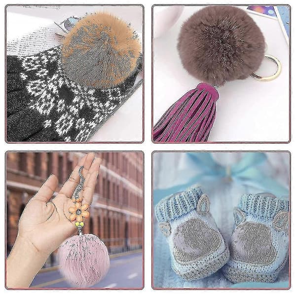 20 stycken DIY fuskpäls fluffig pompom med elastisk ögla för hattar nyckelringar halsdukar handskar väskor