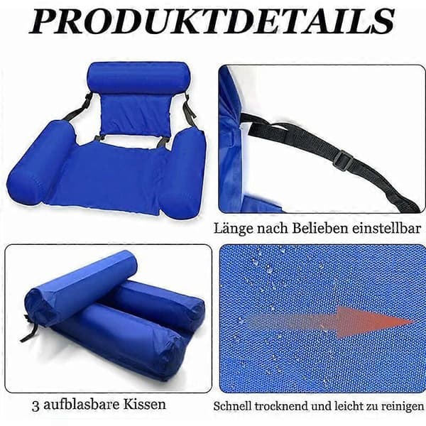 Poolstol, oppustelig poolstol til voksne, poolflyder, poolmadras, oppustelig hængekøje, oppustelig poolhængekøje (blå)