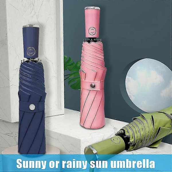 Kompakt Foldeparaply til Både Sol og Regn 8-ribbet 3-fold Automatisk Åbning/Lukning UPF50+ 97cm Efter Åbning Red Manual