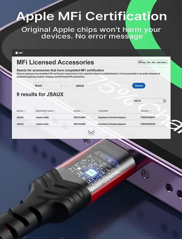 JSAUX Hovedtelefonadapter til iPhone Lightning til 3,5 mm Adapter [Apple MFi-certificeret] Kompatibel med iPhone 14 Pro Max/14 Plus/13 12 11 Pro Max/SE/XS-