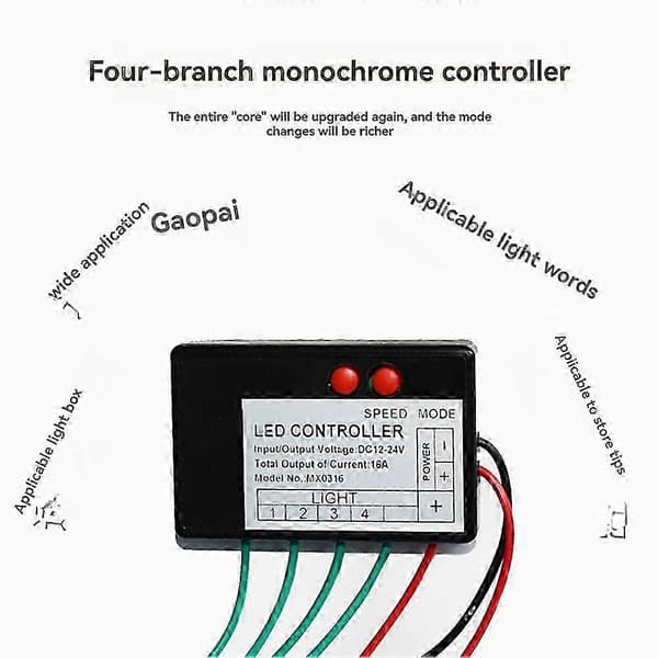 DC12V-24V LED-strip lyscontroller til løbende lys, blinkende effekter, lysskilte og lyskasser, RGB-controller 4-kanals