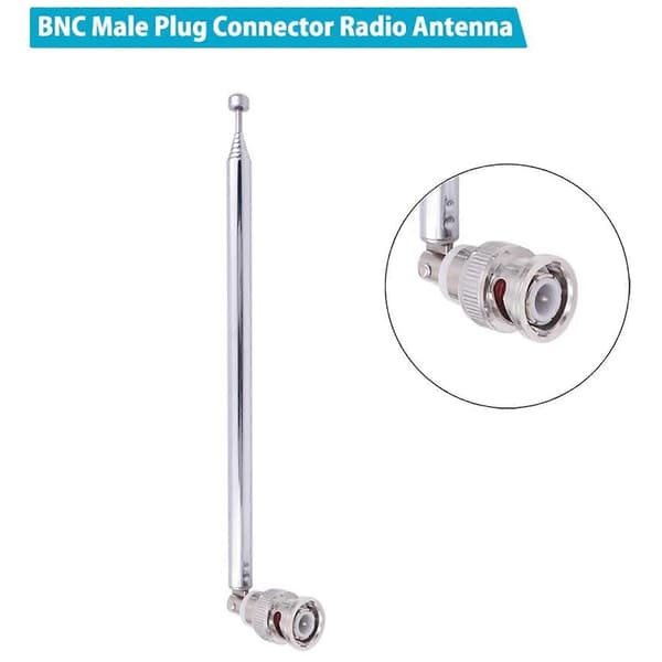 [13](2-pak) BNC Radioantenne med BNC Hanstik Adapter Teleskopisk Rustfrit Stål HF V