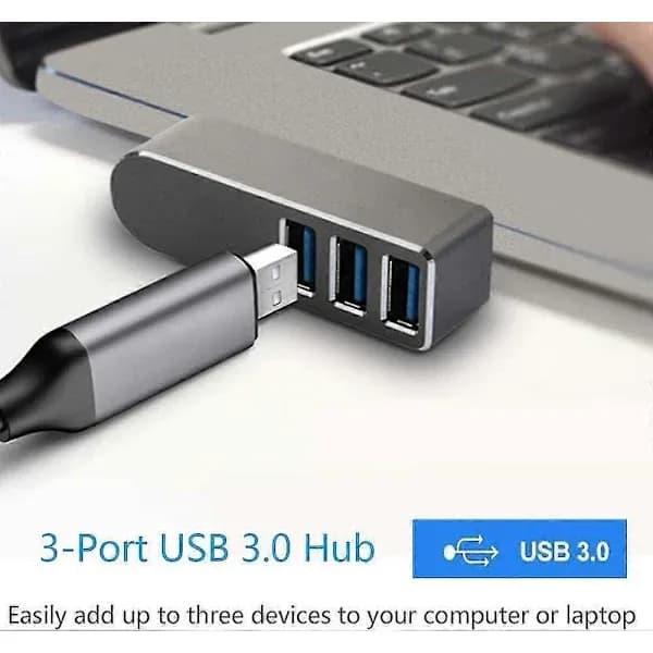 USB 3.0-hub, 270° roterbar USB-splitter, aluminium 3-portars mini USB 3.0-hub, datahub (svart)