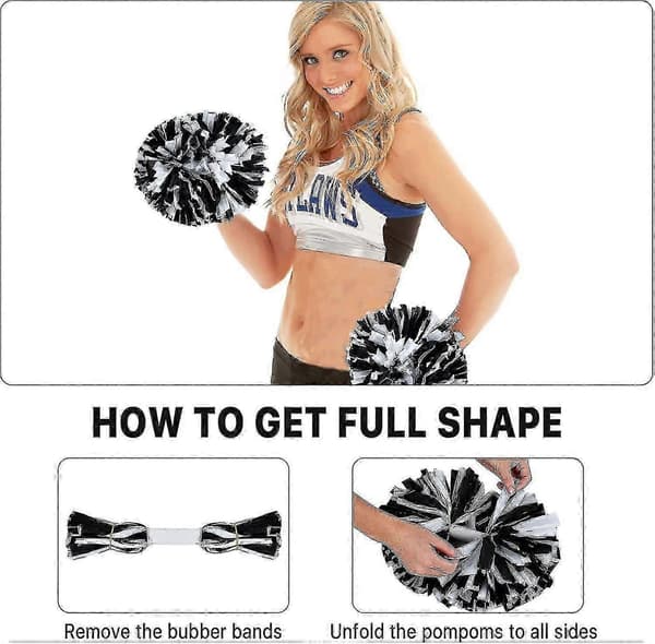 4 stk. Cheerleading Pomponer til Cheerleader Kostume Kvinder, 2 Par Cheer Pomponer Black White