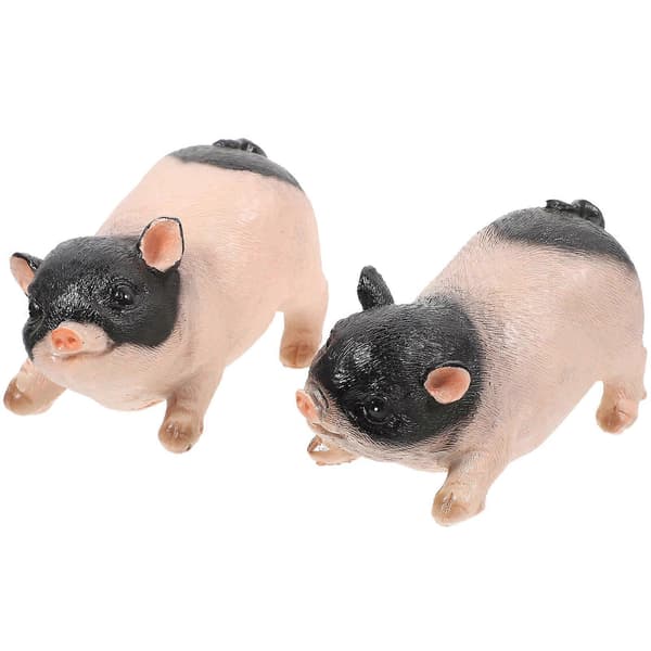 Small Pig Ornament Resin Pig Decor for Play 2 Pcs Lifelike Figure [DB]