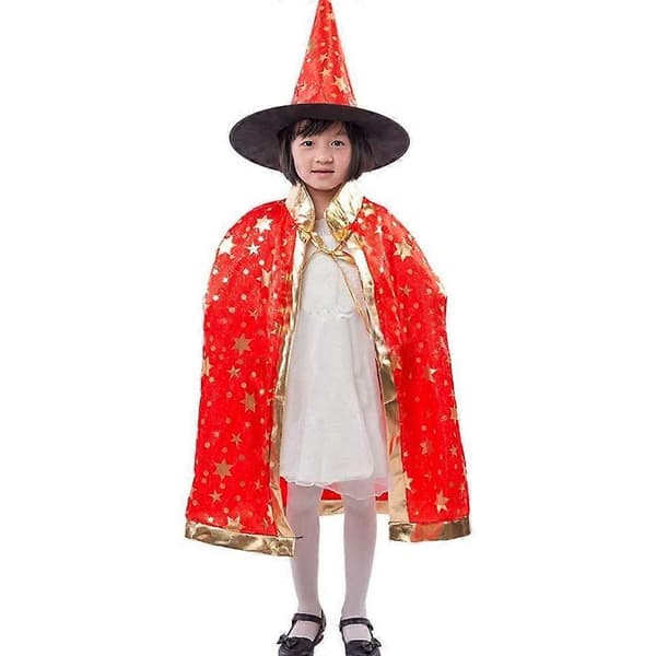 Halloween-kostume til børn, hekse-troldmandskappe med hat til børn (Magisk lilla) style3814