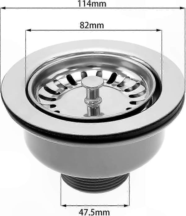 114 mm vaskesi i rustfrit stål til køkkenvaske med en diameter på 83-90 mm