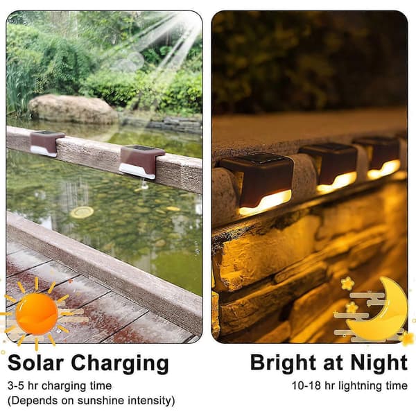 4-pakning solcelledrevne dekklys LED solcelledrevne trinnlys vanntette gjerdelamper for utendørs trapper gjerde Black Cold Light