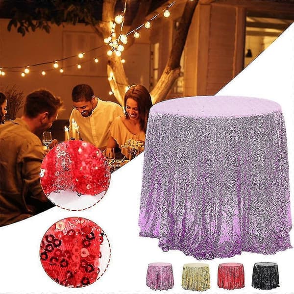 Paljettduk Glitter Glitrende Stoff Rund Bordtrekk Til Bursdagsfest Black