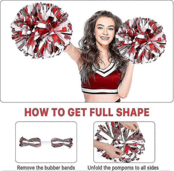 4 stk. Cheerleading Pomponer til Cheerleader Kostume Kvinder, 2 Par Cheer Pomponer Red White1