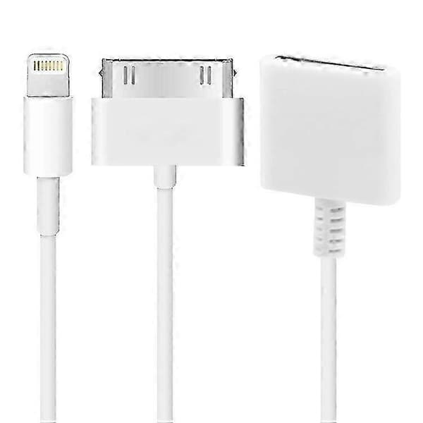 Hvid 8-pin til 30-pin han til hun adapterkabel, 15 cm længde