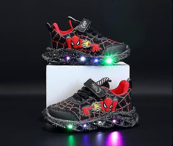 Spiderman Barnesko Nye Gutter Sneakers Med Lys Nye Barnesko Black 22