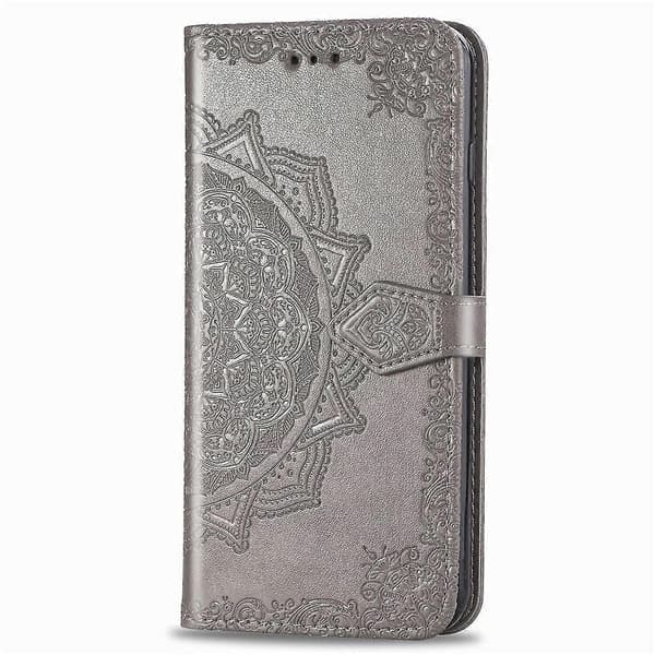 Samsung Galaxy A01 Fodral Läder Plånboksfodral Präglad Mandala Magnetisk Flip Skydd Stötsäker - Grå