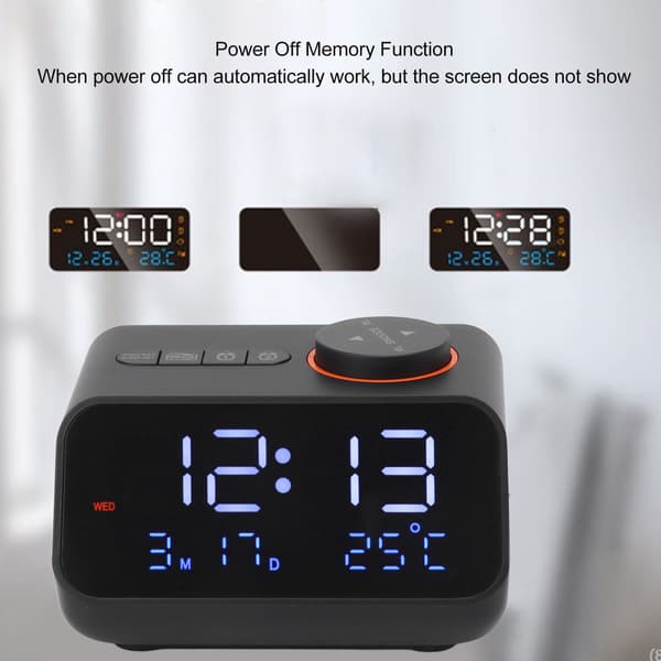 Multifunctional Alarm Clock with FM Radio, User-Friendly Design with One-Button Setting for Time and Snooze, Large LED Display with Dimmer