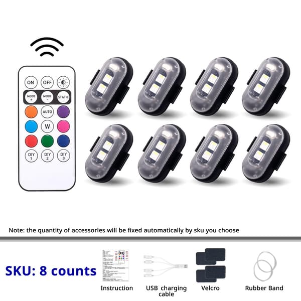 RGB Skateboard Scooter Underglow Light Kit Wireless Remote Control LED 8 Colors Rechargeable Strobe 8 counts of lights