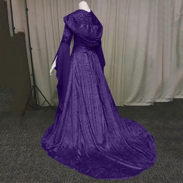Dammode Långärmad Klänning med Huva Golvlång Cosplay Klänning Purple XL