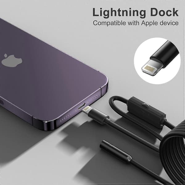 Endoscope for iPhone, ILIHOME Inspection Camera with 5.5mm Lens, 5 Meter Semi-Rigid Cable Borescope IP68 Waterproof