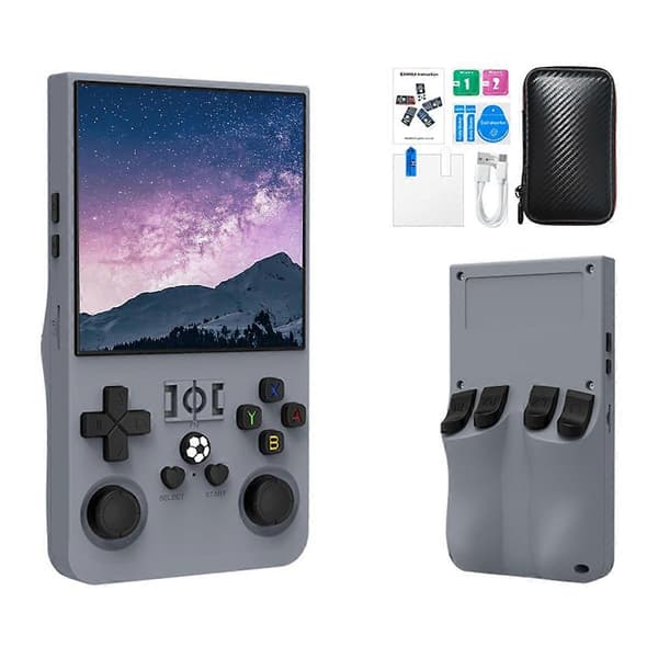 R36MAX Retro Spillekonsol 128GB 4.0 Tommer IPS Skærm til Linux System Bærbar Håndholdt Videoafspiller Forudindlæste Spil C Grey