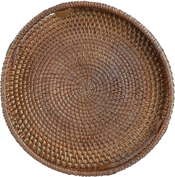 【13】Rattan Serving Tray 30 cm Decorative Display Tray Table Storage Tray with Handles Desk Organizer Tray