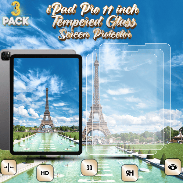 3-Pack Apple iPad Pro (11 inch) - Tempered Glass 9H - Super Quality Screen Protector Apple iPad Pro (11 inch)