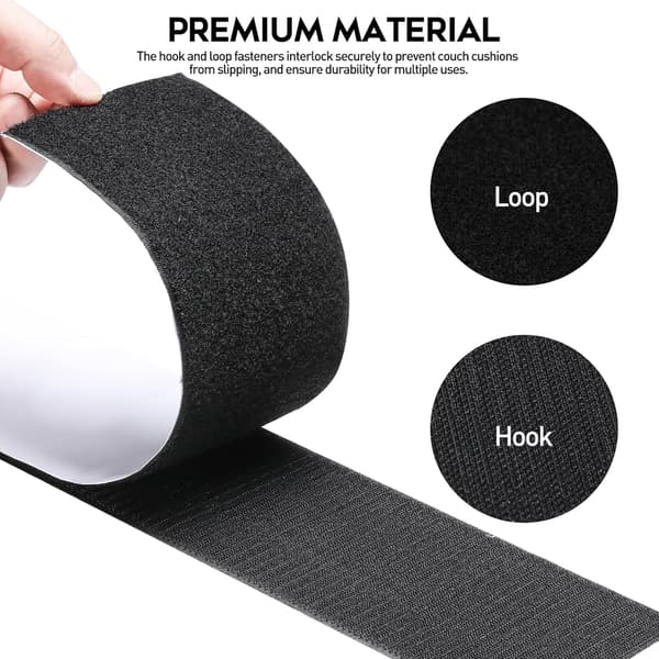 Hook and Loop Tape for Sofa Cushions, Self-Adhesive Heavy Duty Strips with Strong Grip and Residue-Free Removal, Sticky Back for Home