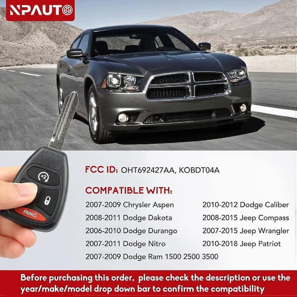 Nøkkelbrikkeerstatning, passer til Dodge Ram 1500 2500 3500 2007-2009, Jeep