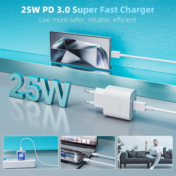 2-pack 25W snabb USB-C-laddare och 2m kabel för Samsung Galaxy S24/S23[ZHE] 2pack 2pack white