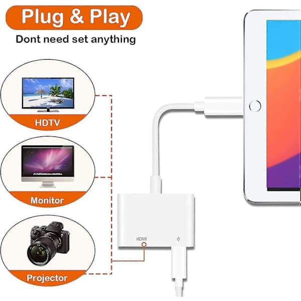 [13] HDMI-adapter for iPhone til TV, 1080p Digital AV-adapter Kompatibel med iPhone og iPad (Må kobles til strøm)