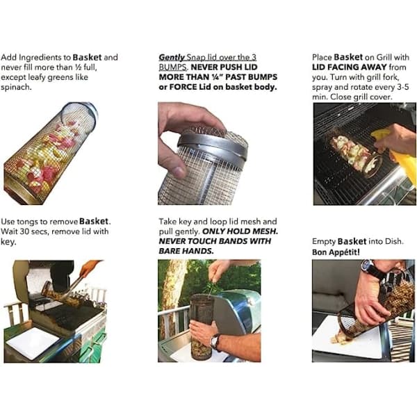 [13]BBQ Roterende Grillkurv, 1 stk. Cylindrisk Grillkurv i Rustfrit Stålnet 20*9*9CM