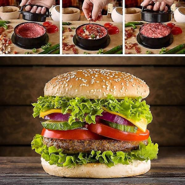 Hamburger Patty Maker Press 3-i-1 Fylt Burgerpresse Stor Non-stick