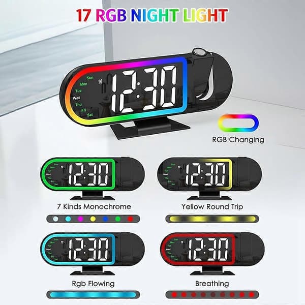 Projektionsväckarklocka för sovrum 8,5\" stor display, snooze- och nattlägesväckarklocka med projektor för väggtak Black