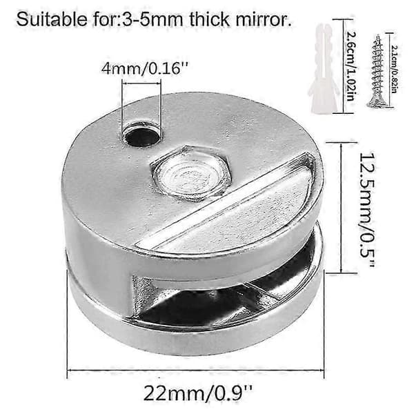 8 stk Speil Klipssett Speilholder Klipser Sinklegering Speilholdere for Vegger Fastmontering for 3-5 mm