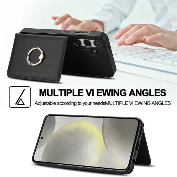 Samsung Galaxy S24 Case with Card Holder, Military-Grade Drop Protection, Durable Shockproof Case - Brown Black
