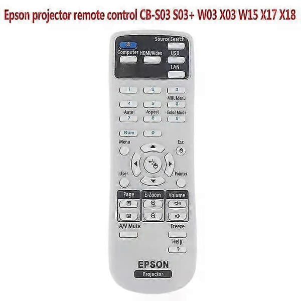 1 stk universell projektorfjernkontroll erstatning for Epson CB-S03 S03+ W03 X03 W15 X17 X18