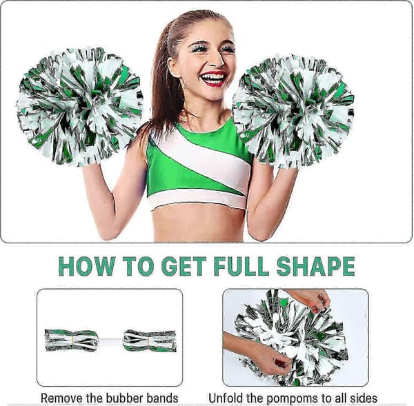 4 stk. Cheerleading Pomponer til Cheerleader Kostume Kvinder, 2 Par Cheer Pomponer Green White1