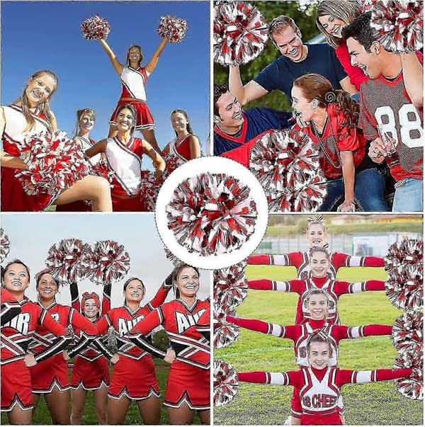 4 stk. Cheerleading Pomponer til Cheerleader Kostume Kvinder, 2 Par Cheer Pomponer Red White1