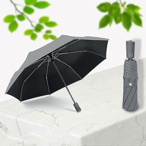 Kompakt Foldeparaply til Både Sol og Regn 8-ribbet 3-fold Automatisk Åbning/Lukning UPF50+ 97cm Efter Åbning Gray Fully Automatic