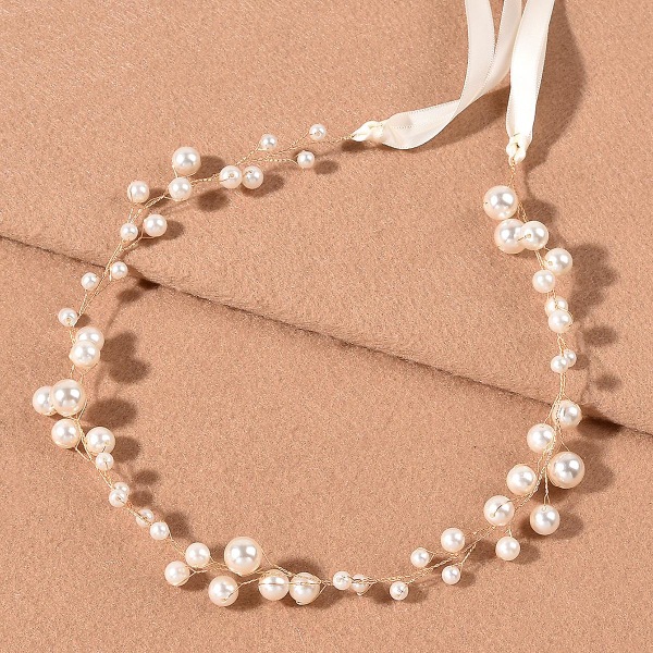 Bröllopshuvudstycke med spetsband Pearl Design håraccessoarer för kvinnor flickor Gold Single Layer