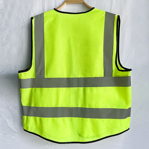 Sikkerhedsreflekterende vest til byggeri, industri, bygning, vej, vejtrafik, lynlåslukning, multi-lomme design - Grøn