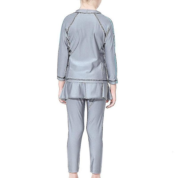 3st/ set Modest Burkini Badkläder Barn Flickor Muslimska Islamiska Cap Strandkläder Grey 12-13 Years