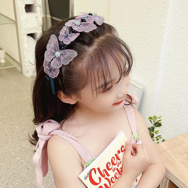 Söt frisyr för barn Pannband i koreansk stil Söt tecknad lugg Fast hårögla Huvudbonadspresenter 4Blue Double Butterfly