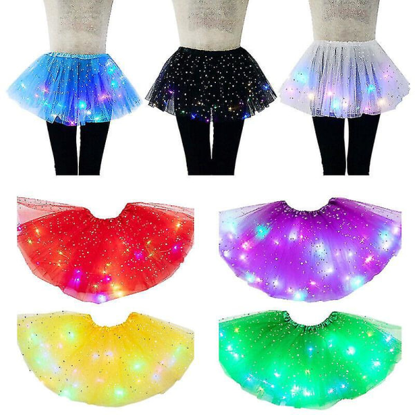 Led Glödande Ljus Blomma Prinsessan Tutu Kjolar Flickor Fairy Costume Light Up Kjol yellow