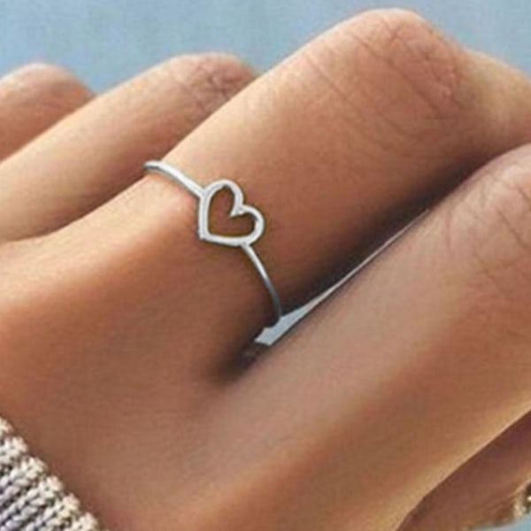 Kvinder Ring Slidfast Simpelt Design Legering Hul Hjerteform Fingerring til fest Silver US 6