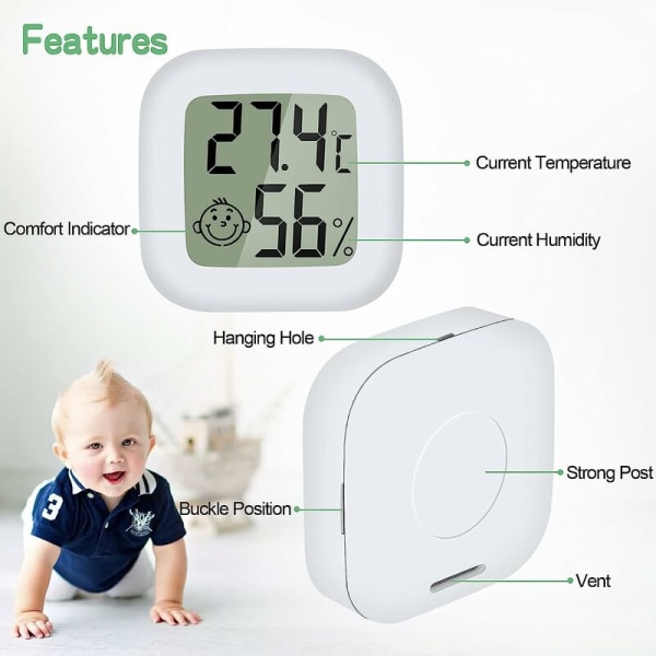 Hem Mini Hygrometer termometer för inomhusbruk (2st Vit+Grön+Blå(Celsius))